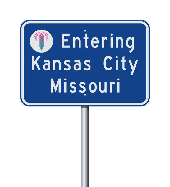 Vector Illustration Entering Kansas City Missouri Blue Road Sign — Stock Vector