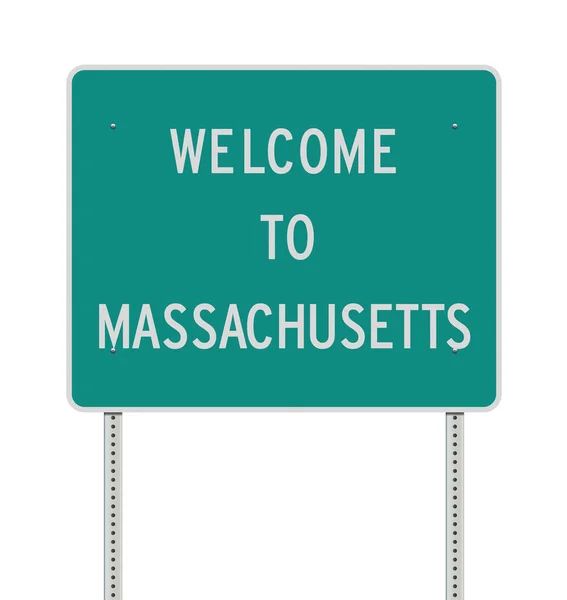Vector Illustration Welcome Massachusetts Green Road Sign — Stock Vector