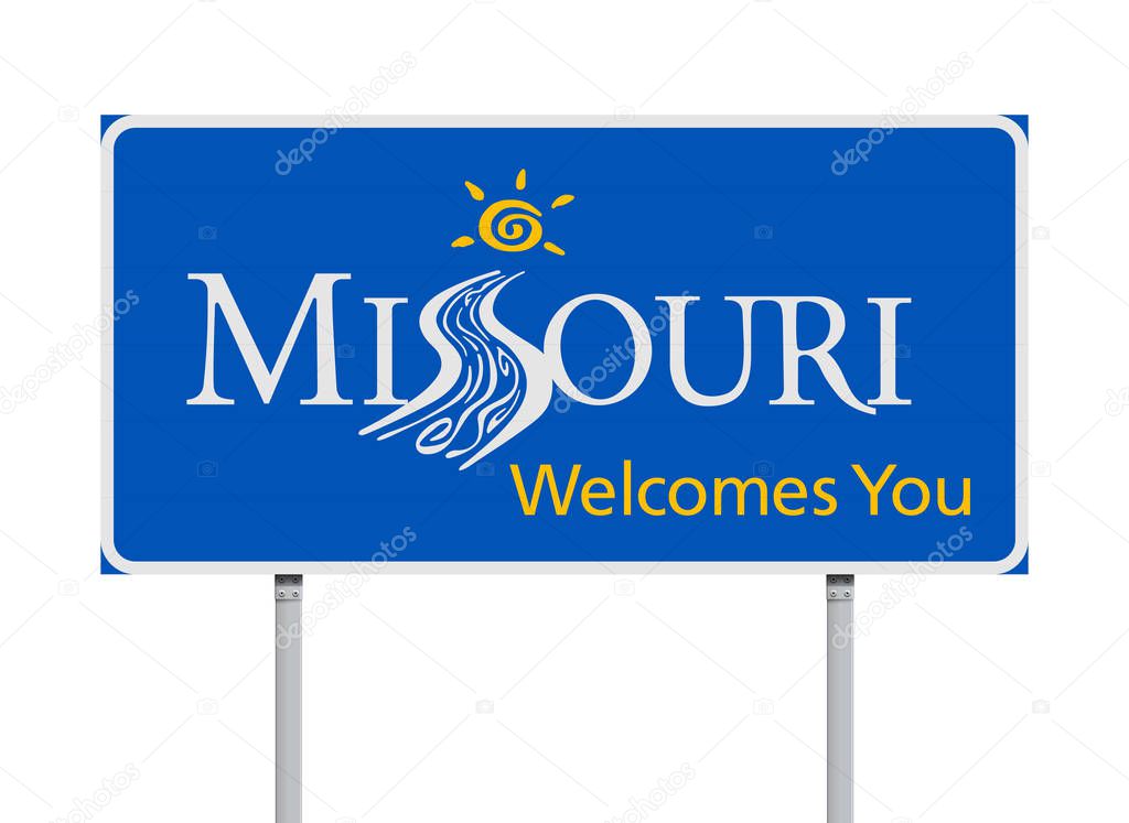 Vector illustration of the Welcome to Missouri blue road sign