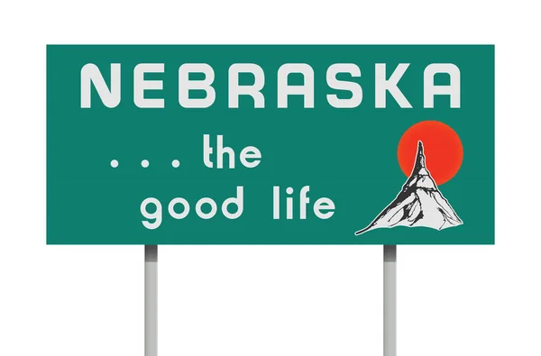 Vektor Illustration Der Nebraska Das Gute Leben Grünes Verkehrsschild — Stockvektor