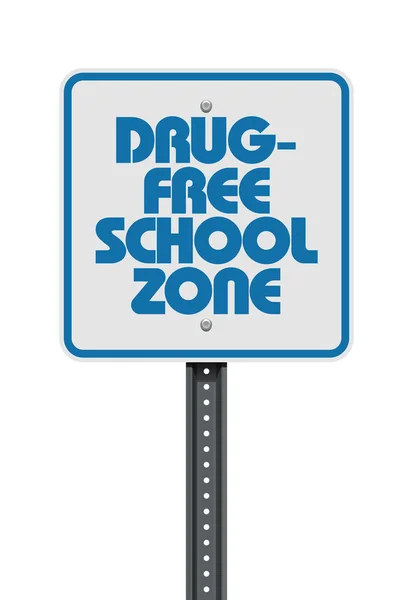 Vector Illustration Drug Free School Zone White Blue Sign — Stock Vector