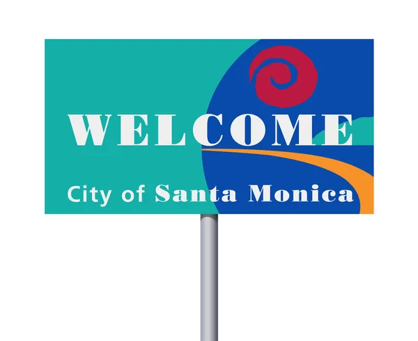 Illustrazione Vettoriale Del Segno Colorato Welcome City Santa Monica — Vettoriale Stock