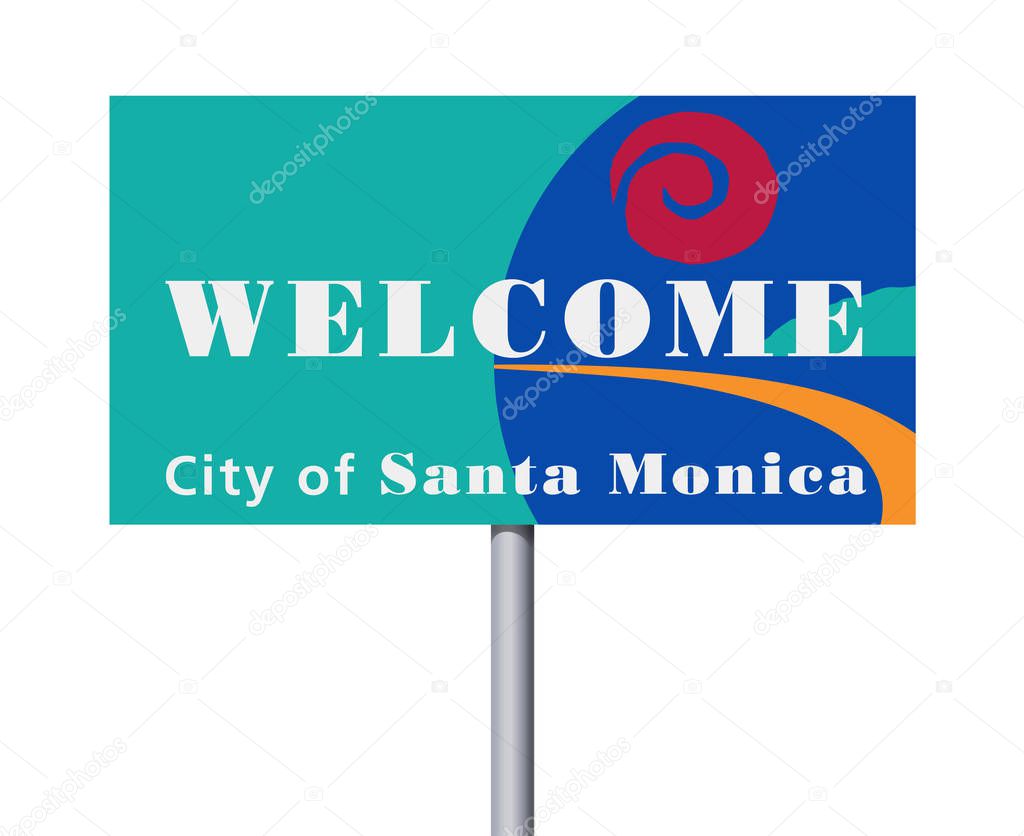 Vector illustration of the Welcome City of Santa Monica colored sign