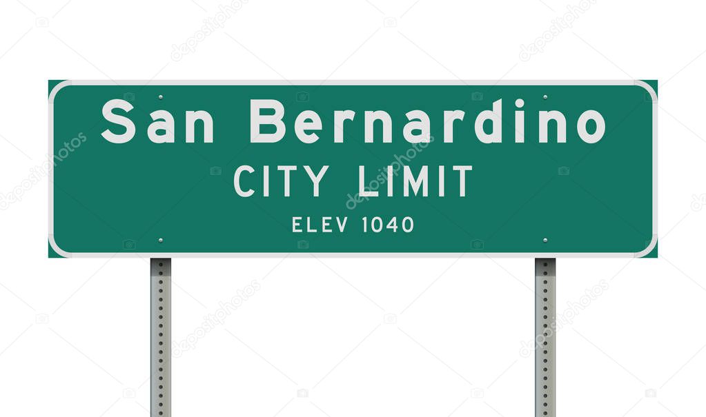 Vector illustration of the San Bernardino City Limits green road sign