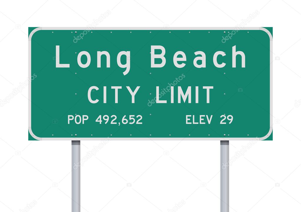 Vector illustration of the Long Beach City Limits green road sign