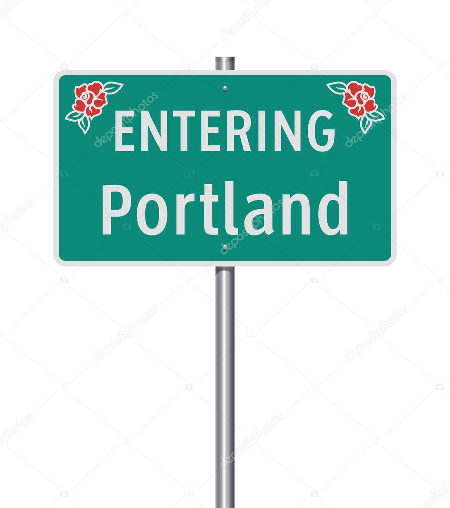 Vector illustration of the Entering Portland green road sign