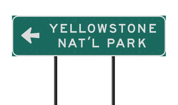 Ilustración Vectorial Señal Carretera Dirección Verde Del Parque Nacional Yellowstone — Vector de stock