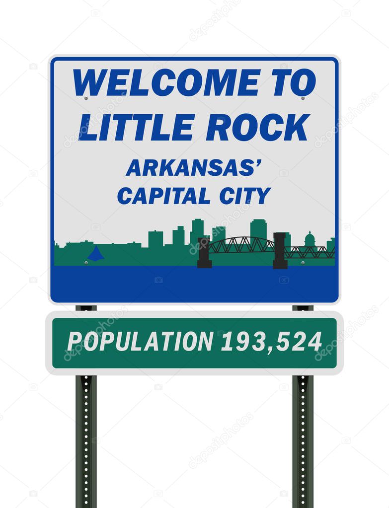 Vector illustration of the Welcome to Little Rock Arkansas Capital City road sign