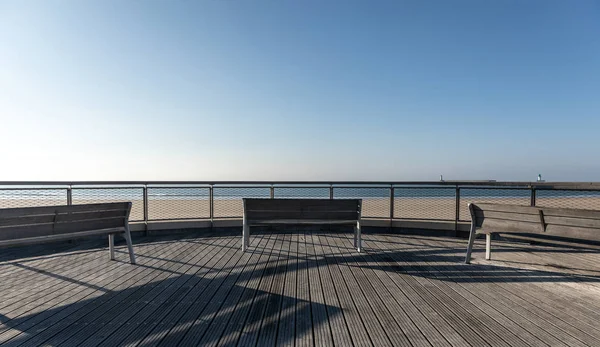 Panchine Legno Sull Argine Les Sables Olonne Con Vista Sulla — Foto Stock