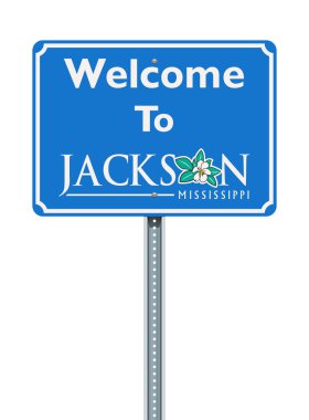 Vektör Illustration Hoşgeldiniz Jackson Mississippi mavi yol işareti