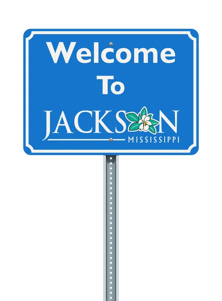 欢迎杰克逊密西西比蓝色路标的向量例证 — 图库矢量图片
