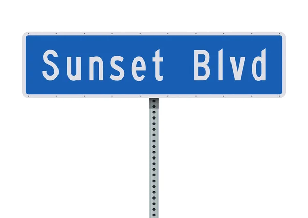 Illustrazione Vettoriale Del Cartello Stradale Blu Sunset Boulevard — Vettoriale Stock