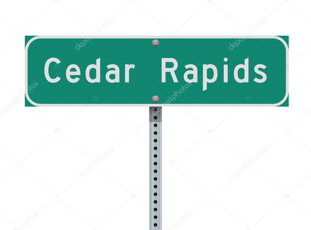 Vector illustration of  the Cedar Rapids green road sign