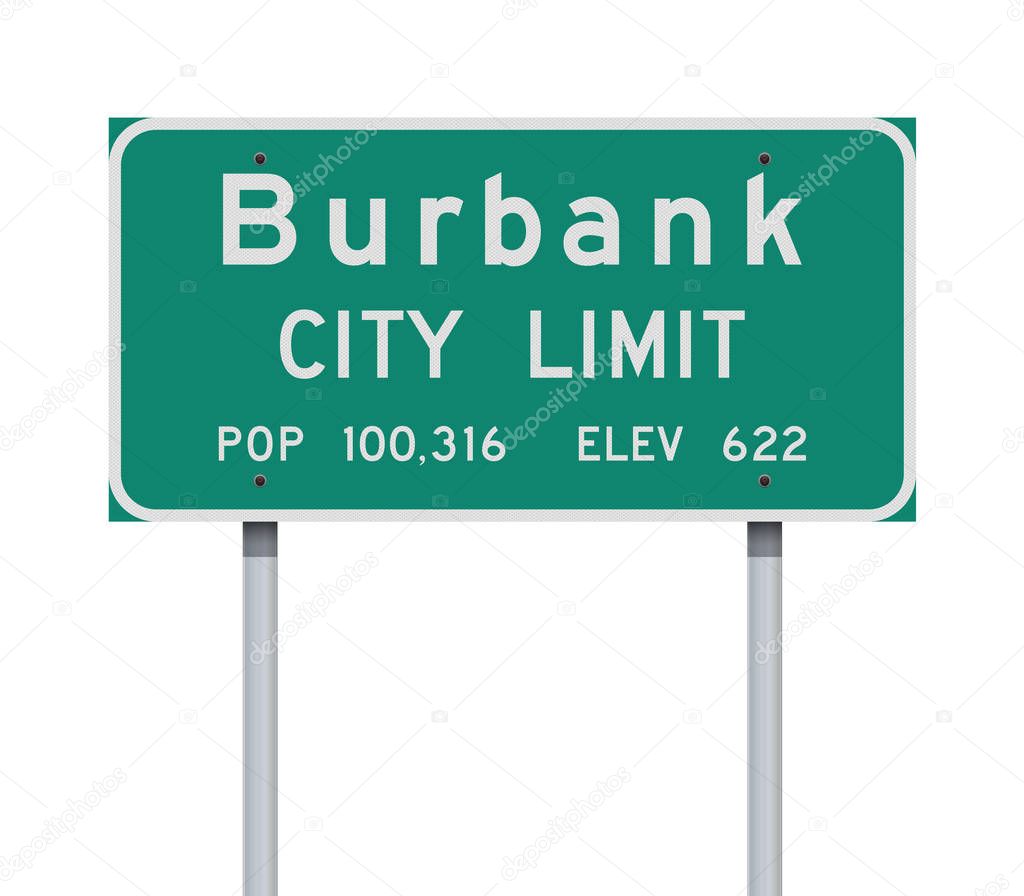Vector illustration of  the Burbank City Limit green road sign