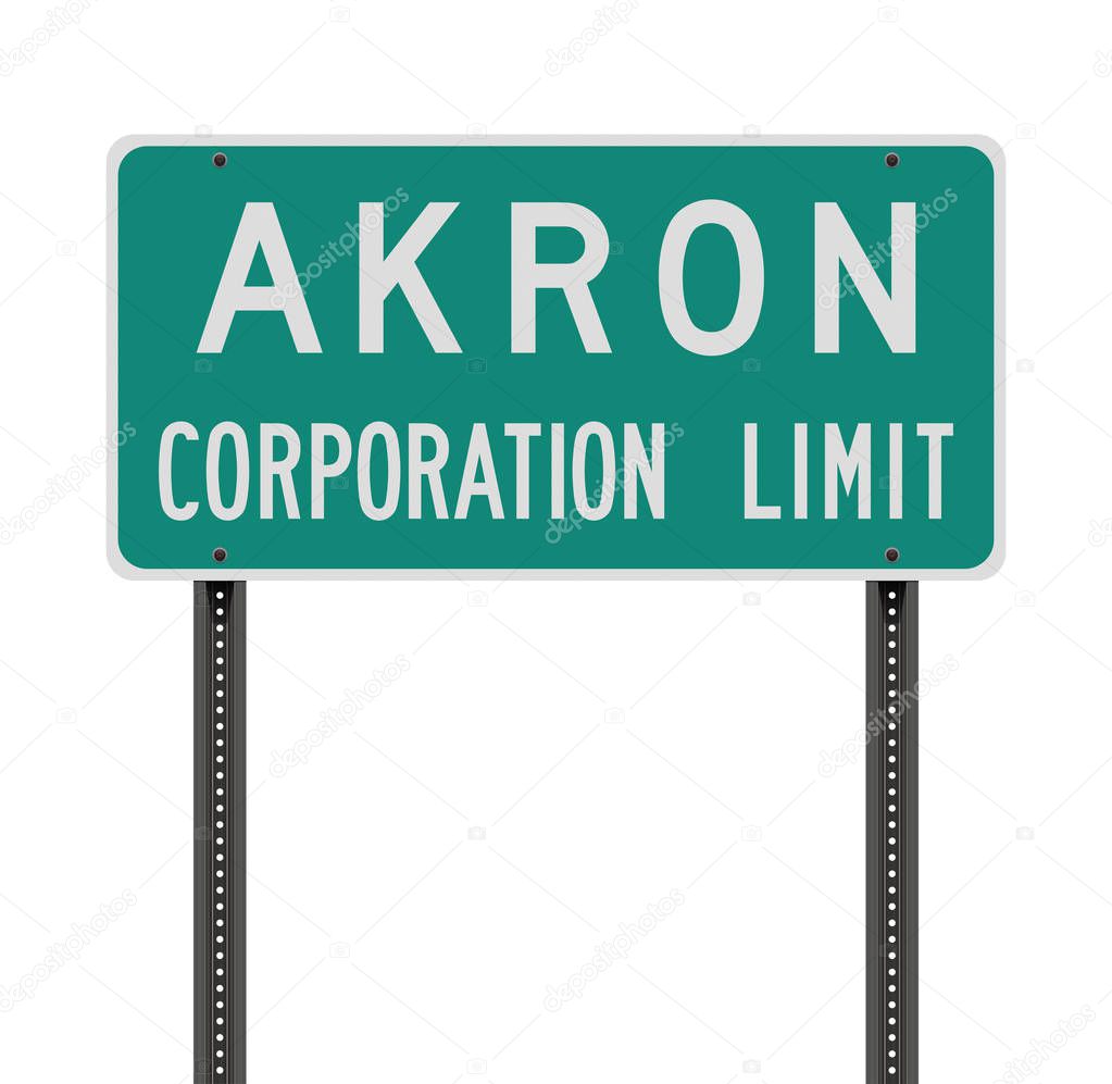 Vector illustration of the Akron Corporation Limit green road sign