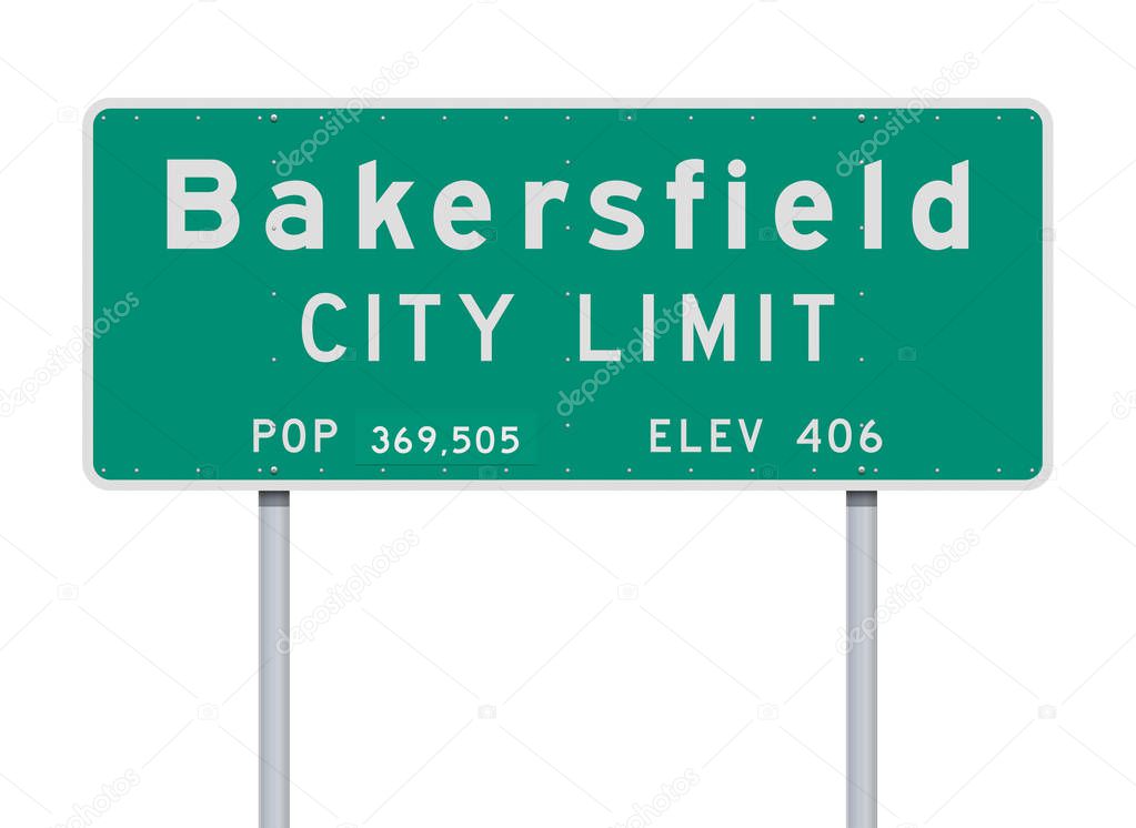 Vector illustration of the Bakersfield City Limit green road sign