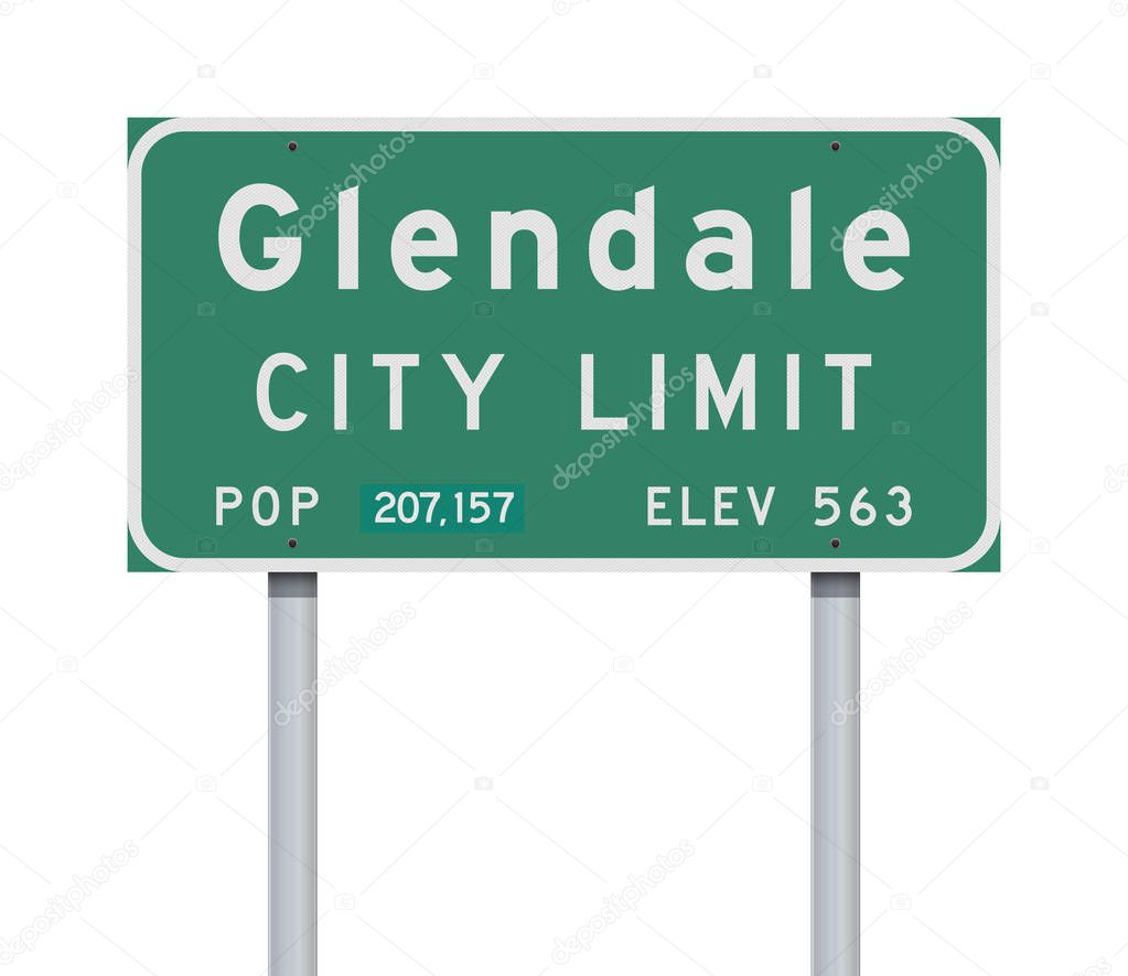 Vector illustration of the Glendale City Limit green road sign