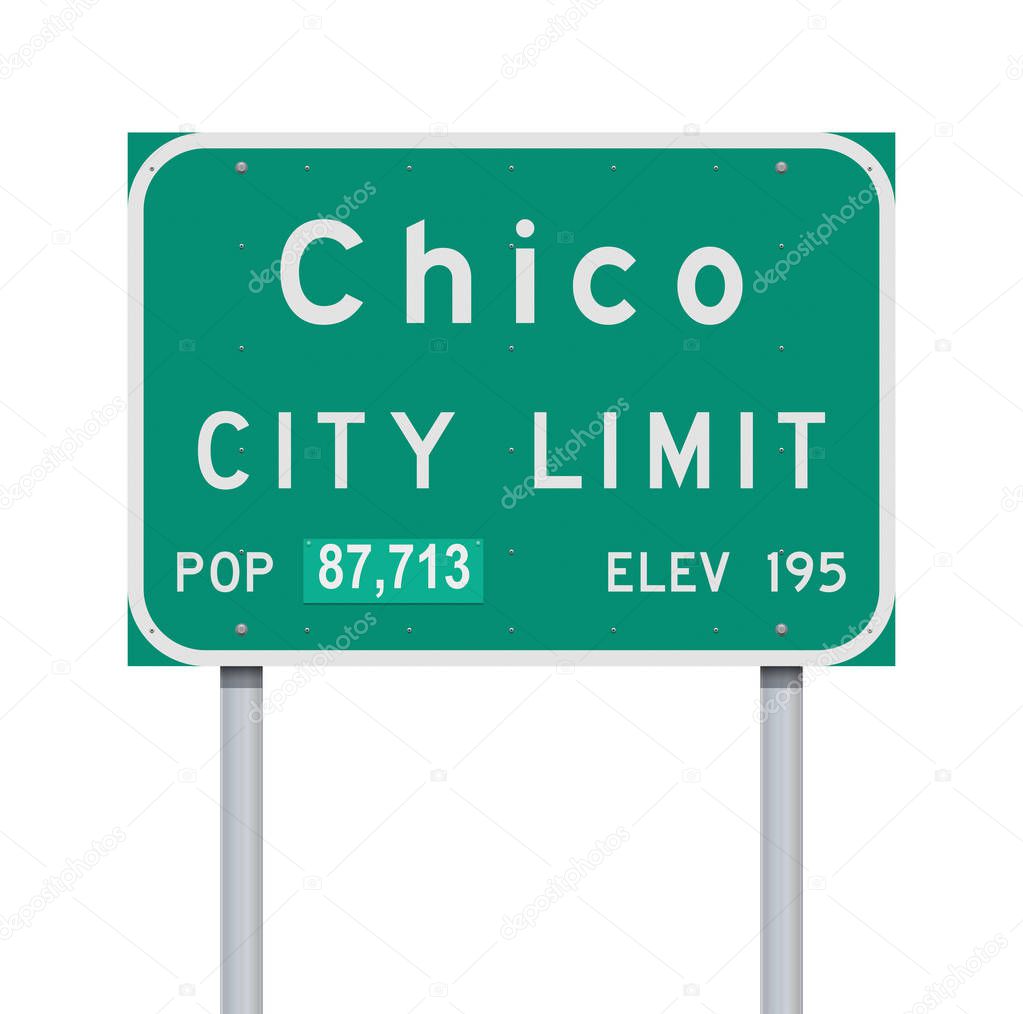 Vector illustration of the Chico City Limit green road sign