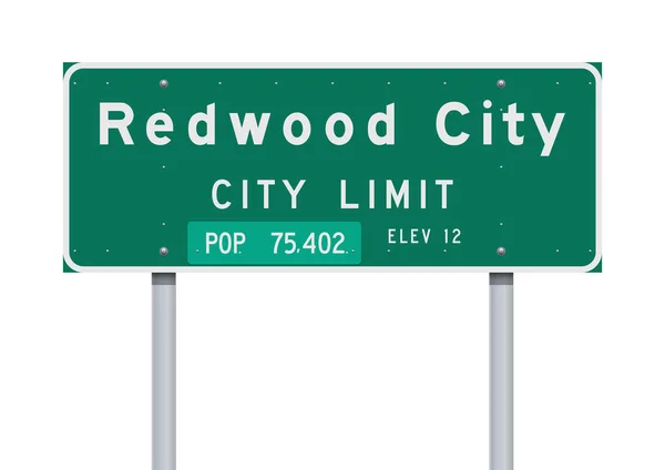 Vector Illustration Redwood City City Limit Green Road Sign — Stock Vector