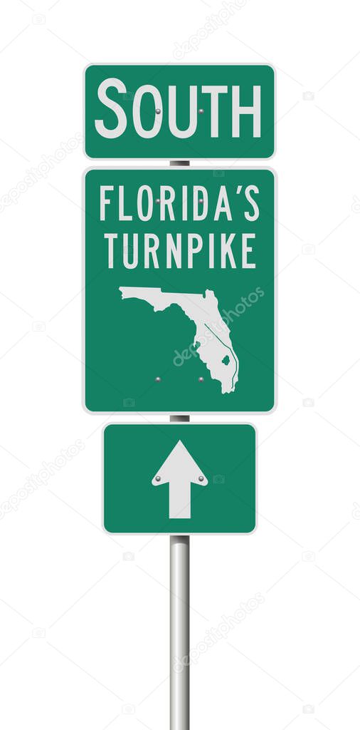 Vector illustration of the Florida's Turnpike green road signs on metallic post