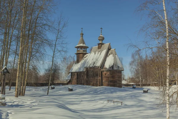Vecchia Chiesa Ortodossa Russa Legno Nella Neve — Foto Stock