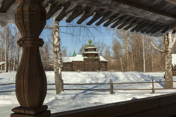 Vecchia Chiesa Ortodossa Russa Legno Nella Neve — Foto Stock