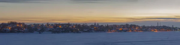 Winter Der Stadt Und Die Brücke Abendlicht — Stockfoto