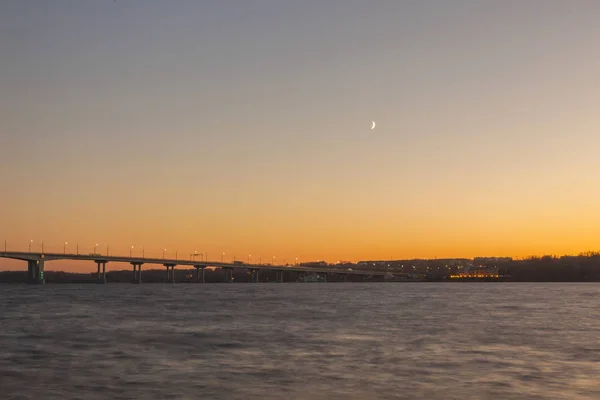 Night Bridge Sickle Moon — Stock Photo, Image