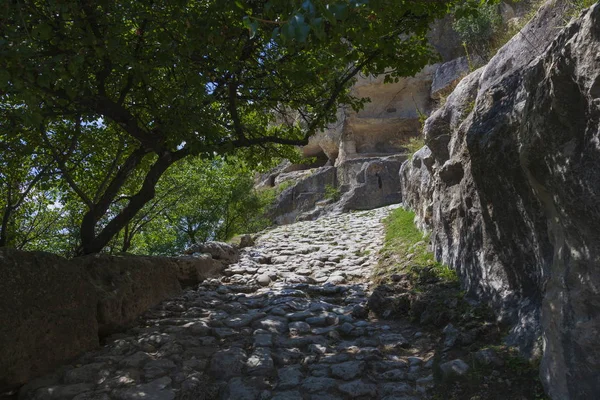 Stone road to mountain town