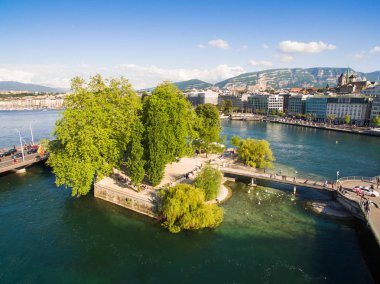 Leman Gölü - Geneva city İsviçre havadan görünümü