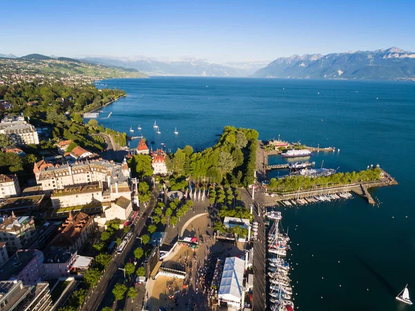 Letecký Pohled Nábřeží Ouchy Lausanne Švýcarsko — Stock fotografie