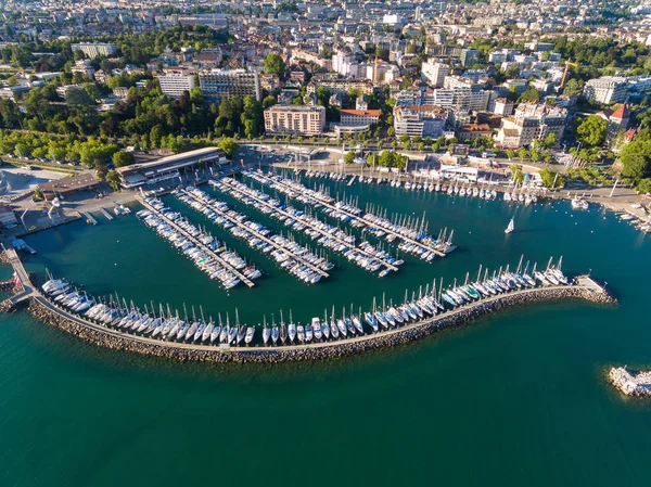 Vista Aérea Ouchy Waterfront Lausana Suiza —  Fotos de Stock