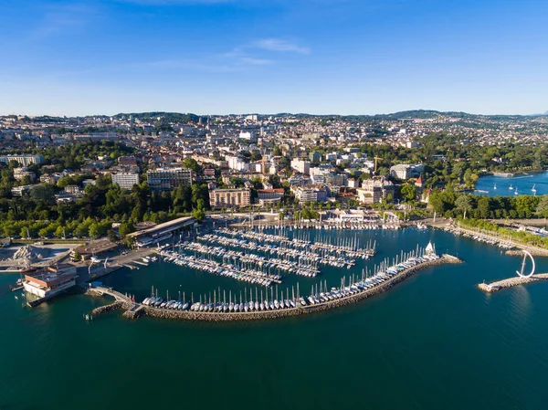Vista Aérea Ouchy Waterfront Lausana Suiza —  Fotos de Stock