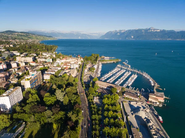 Letecký Pohled Nábřeží Ouchy Lausanne Švýcarsko — Stock fotografie