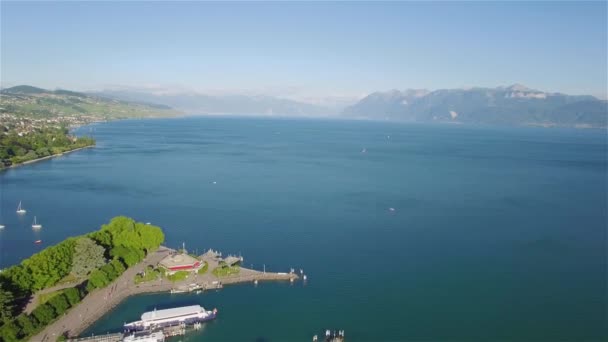 Filmagem Aérea Ouchy Cidade Lausanne Suíça Uhd — Vídeo de Stock