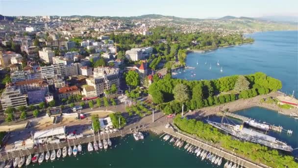 Luftaufnahmen Von Ouchy Lausanne City Der Schweiz Uhd — Stockvideo