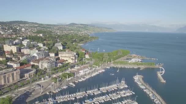 Imagens Aéreas Não Graduadas Ouchy Lausanne Suíça Uhd — Vídeo de Stock