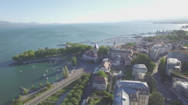 Imagens Aéreas Não Graduadas Ouchy Lausanne Suíça Uhd — Vídeo de Stock