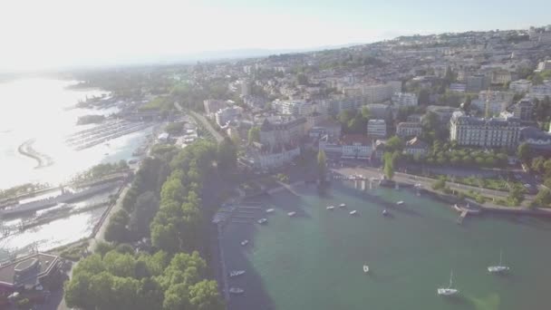 Netříděné Letecké Záběry Ouchy Lausanne Švýcarsku Uhd — Stock video