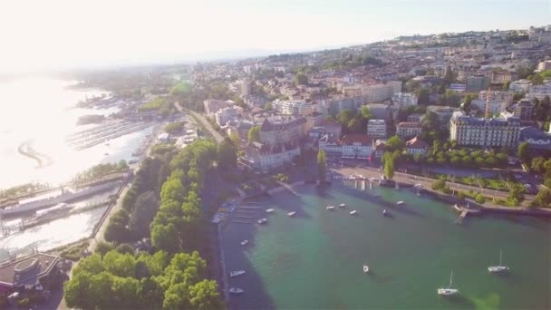 Imágenes Aéreas Ouchy Ciudad Lausana Suiza Uhd — Vídeos de Stock