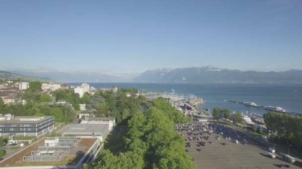 Imagens Aéreas Não Graduadas Ouchy Lausanne Suíça Uhd — Vídeo de Stock