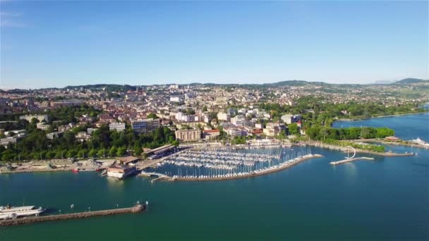 Letecké Záběry Ouchy Městě Lausanne Švýcarsku Uhd — Stock video
