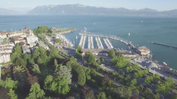 Imagens Aéreas Não Graduadas Ouchy Lausanne Suíça Uhd — Vídeo de Stock