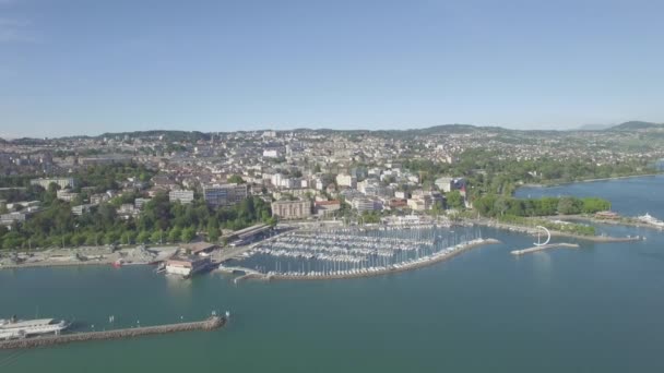 Imagens Aéreas Não Graduadas Ouchy Lausanne Suíça Uhd — Vídeo de Stock