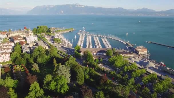 Aerial Film Ouchy Lausanne Stad Schweiz Uhd — Stockvideo