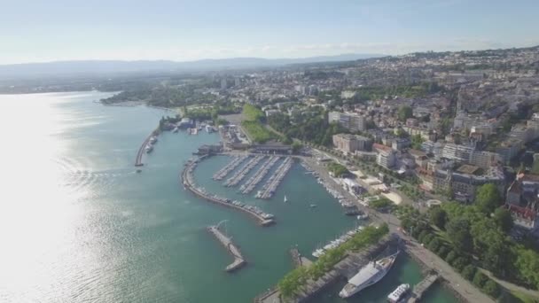 Imagens Aéreas Não Graduadas Ouchy Lausanne Suíça Uhd — Vídeo de Stock