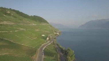 4 yetersiz k hava görüntüleri Terrasses de Lavaux Lausanne İsviçre - Uhd yakınındaki üzüm bağı alanlarının