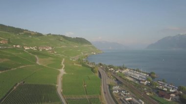 4 yetersiz k hava görüntüleri Terrasses de Lavaux Lausanne İsviçre - Uhd yakınındaki üzüm bağı alanlarının