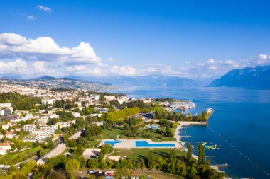 Lozan, İsviçre sıksam Waterfront havadan görünümü