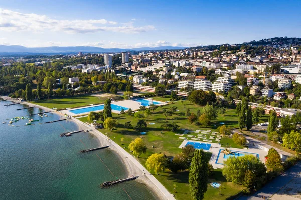 Aerial View Ouchy Waterfront Lausanne Switzerland — Stock Photo, Image